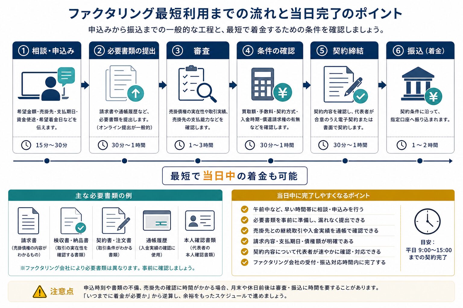 ファクタリングの申込みから振込までの基本工程