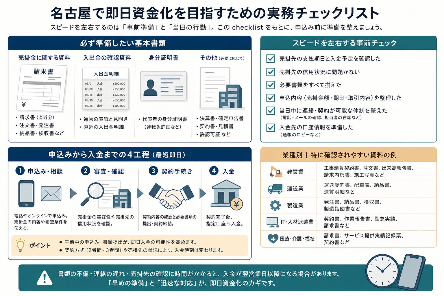 即日資金化に向けて準備する書類と確認項目